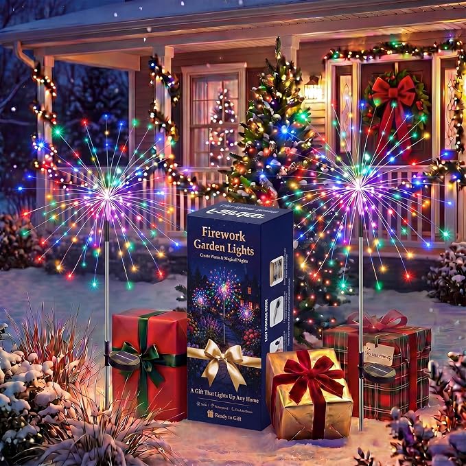 Solar Firework Lights Outdoor 8 Pack, 120LED Solar Starburst Garden Lights with 8 Modes, Waterproof Decorative Sparkle Light for Backyard, Garden, Patio Lawn Landscape & Halloween Party Decor