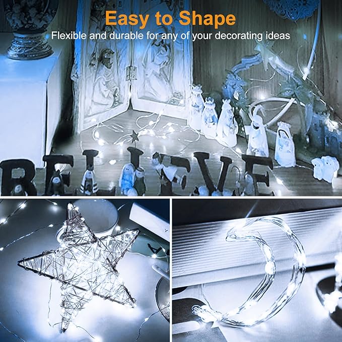 btfarm 24 Pack Fairy Lights Battery Operated Twinkle Lights with 3 Modes | 7Ft 20 Led String Light, Waterproof Bulk Small Mini Silver Wire for Christmas Mason Jars Wedding Table Centerpiece,Cool White