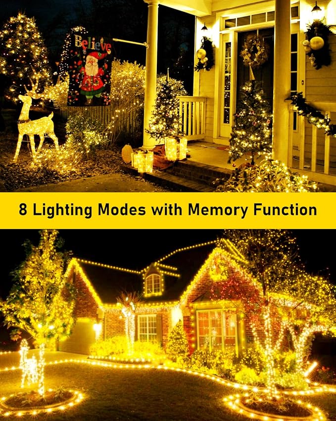 KNONEW 400FT 1200LED Outdoor Fairy Lights Plug in Warm White Xmas Decor | Timer, Memory, Dimmable, Remote, Waterproof, Copper Wire, Flexible, for Garden, Wedding, Party, Indoor/Outdoor, Christmas