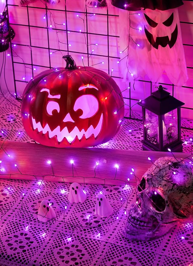 240 LED Solar Halloween Lights Outdoor Waterproof IP65, 20FT 8 Light Modes | Halloween Solar Lights Outdoor Solar Halloween String Lights Outdoor Twinkle Fairy Light Garland Decorations, Purple