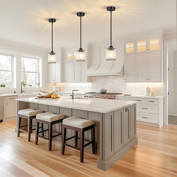 2 Pack Black Pendant Lighting, Adjustable Kitchen Pendant Lighting Over Island with Crystal Shade, Modern 1-Light Mini Hanging Ceiling Light Fixtures for Hallway Bathroom Foyer