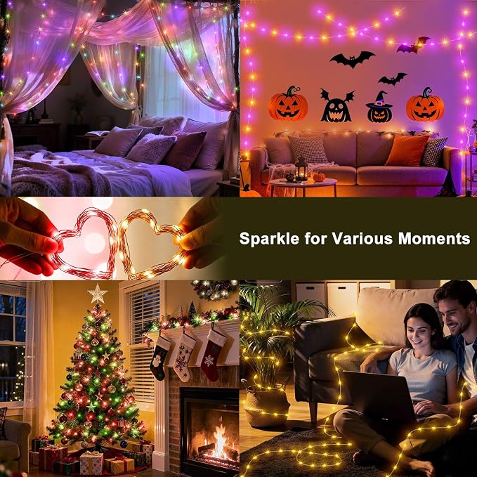 66FT 200 LED Smart String Lights, Plug in Fairy Lights with APP & Remote Control, Music Sync, RGB Warm White, Timer, Twinkle Lights for Bedroom Walls Holiday Party Decorations
