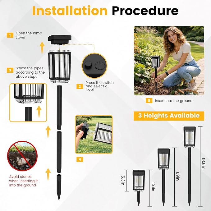 10-40 LM Solar Pathway Lights 3 Brightness Modes 12 Pack | Solar Lights Outdoor Waterproof IP65 Garden Lights Solar Powered for Walkway Driveway Yard Patio Decor (Warm White)