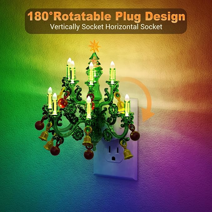 JandCase Night Lights Plug into Wall, 2 Pack Christmas RGB Pendant Night Light with Flame Effect,10 Color Changing Nightlight with180° Rotatable,Dimmable Plug in Night Light for Home Holiday Decor