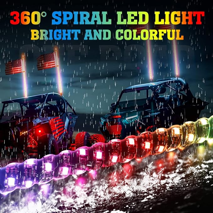 KEMIMOTO 2pc 1ft Whip Lights for Side by Side, APP Control LED Whip Lights for UTV ATV Buggy Boat Offroad Compatible with Polaris RZR Can-Am Maverick X3 Sportsman