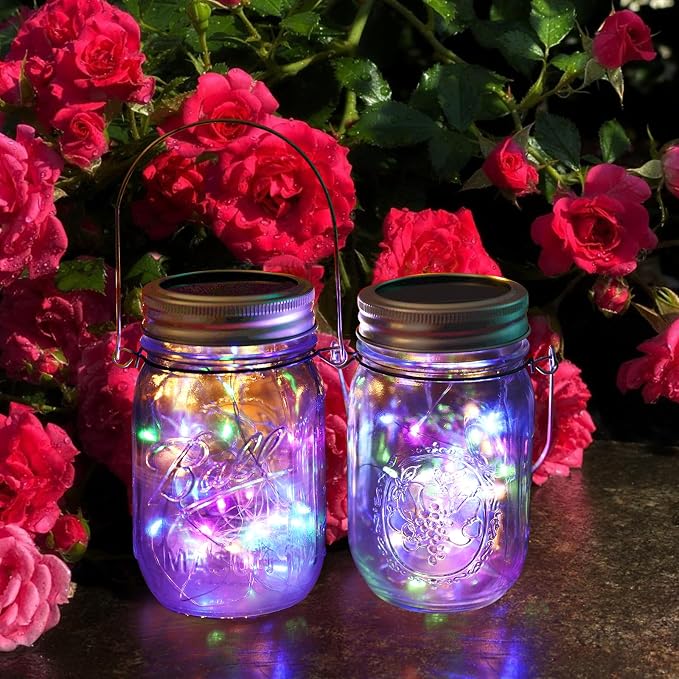 Solar Mason Jar Lights, 12 Pack 30 LED(NO Jars) Firefly Fairy String Lights, Waterproof Outdoor Solar Mason Jar Lid Lights with Hangers for Patio Garden Yard Wedding Decoration - Multicolor