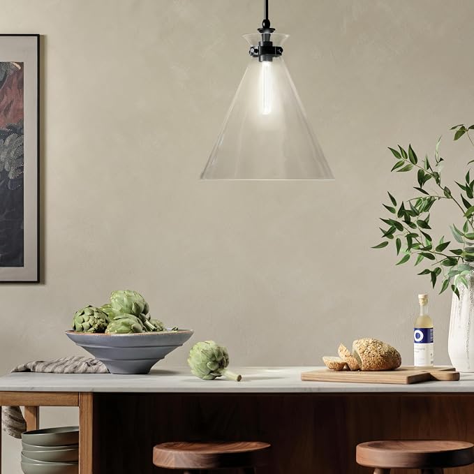 Kichler Laria 1-Light Pendant, Updated Traditional Light, Sloped Ceiling Compatible, for Kitchen with Clear Glass in Black (19.75" x 16"), 52775BKCLR
