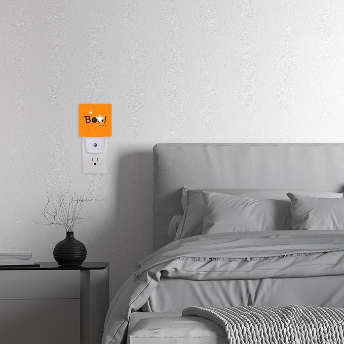 Happy Halloween Night Light,Boo! Ghost Night Lights Plug into Wall for Boys Girls Bedroom Decorative Half Round Nightlight Led Lamp 0.5W Sleep Friendly