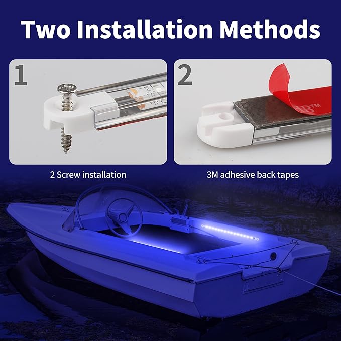 RVZONE LED Boat Interior Lights, Boat Led Strip Lights Marine Waterproof Marine Lighting Strip Night Fishing Lighting for Pontoon, Dinghy, Kayak, Yacht,4 Pcs, Blue