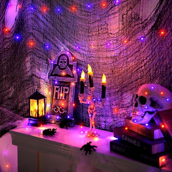 JMEXSUSS 2 Pack Orange and Purple Halloween Lights Battery Operated | Total 200 LED 66ft, Halloween Fairy Lights with Remote, 8 Modes Twinkle Lights for Fireplace Porch Tree Centerpiece Wreath