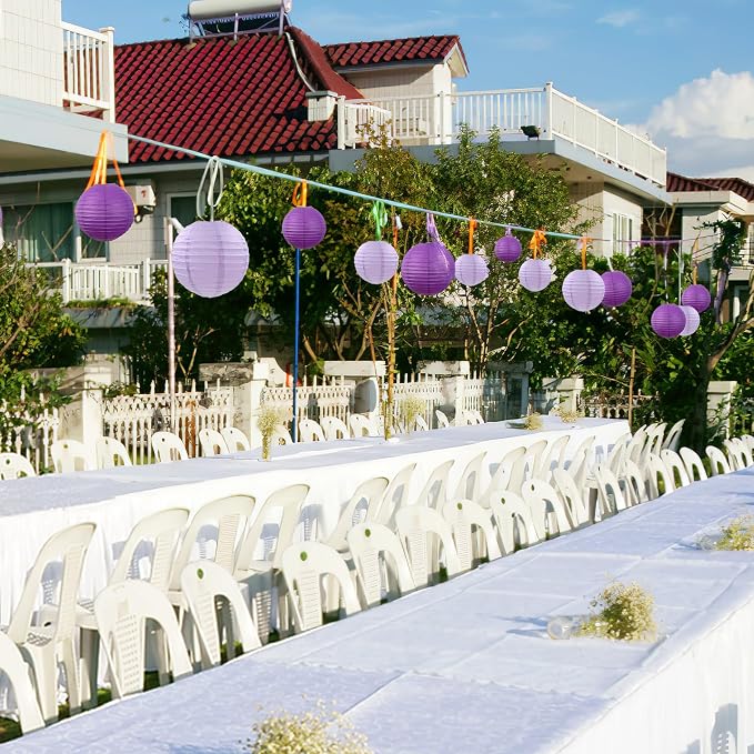 20Pcs Paper Lanterns Decorative, Purple Hanging Lanterns for Birthday | 6"8"10" Lavender Round Paper Lanterns Decorations for Bridal Shower Wedding Engagement Rustic Party Home Classroom Decor