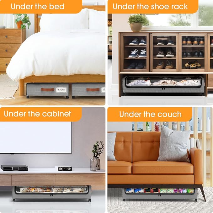 Under Bed Storage with Wheels 2Pack Storage Containers with Clear Window | Under Bed Drawers Rolling Under Bed Storage for Clothes,Shoes, Blankets (30.71 x 16.93 x 6.69 in, Light Grey)