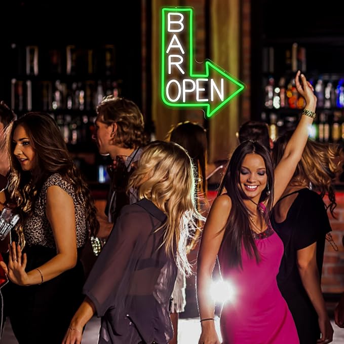 Bar Open Neon Sign for Wall Decor Dimmable Led Open Sign USB Powered Bar Arrow Light Up Sign for Man Cave Karaoke Restaurant Pub Cafe Salon (15.35 * 11.81)