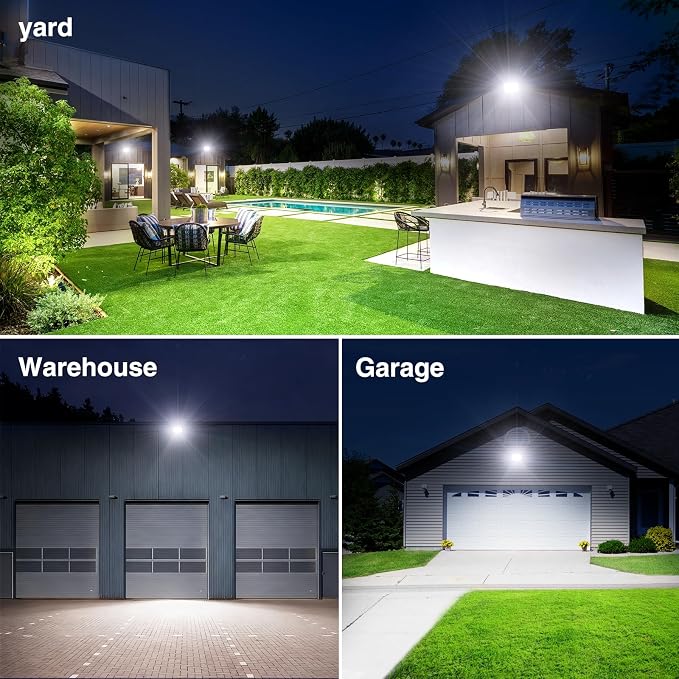 Onforu 80W Flood Lights Outdoor, 8000lm Bright LED Work Light with Plug,Daylight White LED Flood Lighting, IP66 Waterproof Security Yard Lights for Garage Stadium 4 Pack