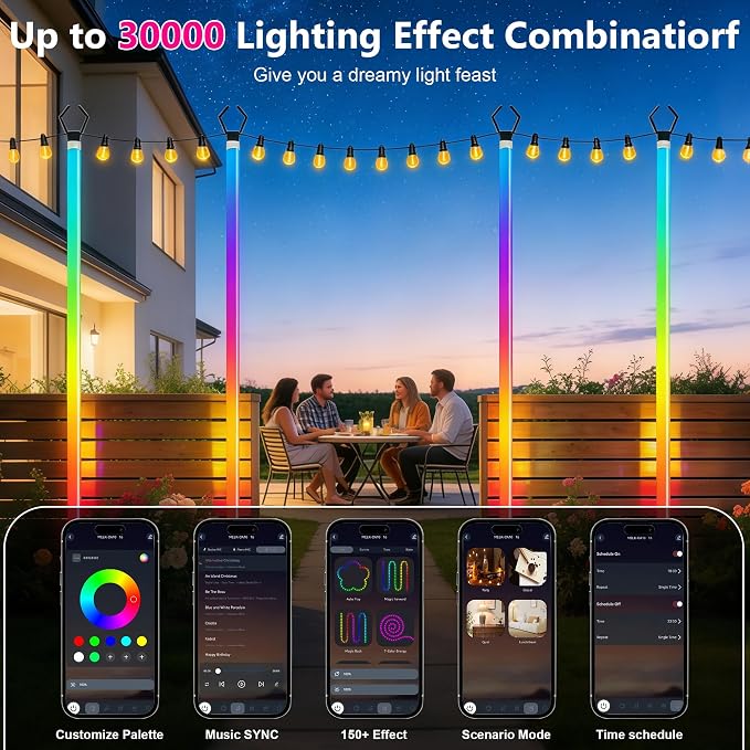 AILBTON 2-Pack 6.6FT RGB+IC Neon Ambient Light for Poles,Outdoor Clip-on Chasing Effect Lighting, Waterproof Neon Atmosphere Lights for Patio Outdoor Living Camping Party