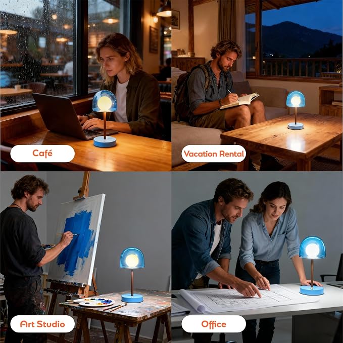 Blue Cordless Nursery Lamp, LED Small Kids Lamp, Shower Lamp IP44 | Blue Light Desk Battery, Wireless Table Lamps Dimmable, Small Battery Operated Lamp Kids Desk, Mini Lamp Desk Kitchen Lamp