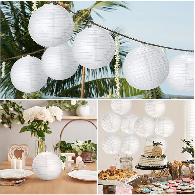 Treela 30 Pack White Chinese Japanese Paper Lanterns Decorative Hanging Ball Round Paper Lantern Lamps for Wedding Birthday Party Home Decorations(4 Inch)