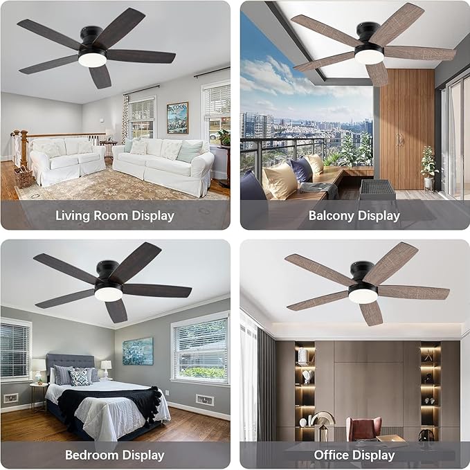 Ceiling Fans with Lights, 48Inch Low Profile Ceiling Fan with Light and Remote/App Control, Flush Mount, Reversible, 3CCT, Dimmable, Noiseless, Indoor/Outdoor Patios (Brown)