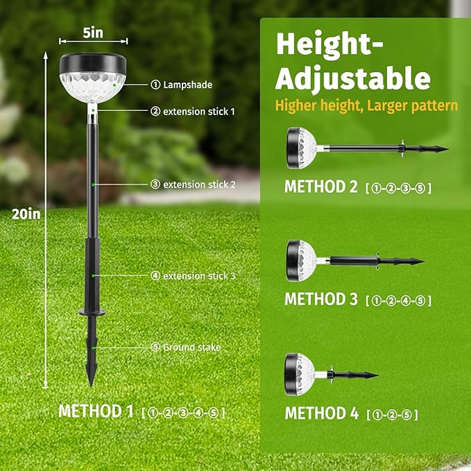 6Pack Solar Pathway Lights Outdoor, Color Changing+8 Fixed Color (Warm White, Cool White, Colored) Solar Lights Outdoor, Bright Solar Powered Garden Light