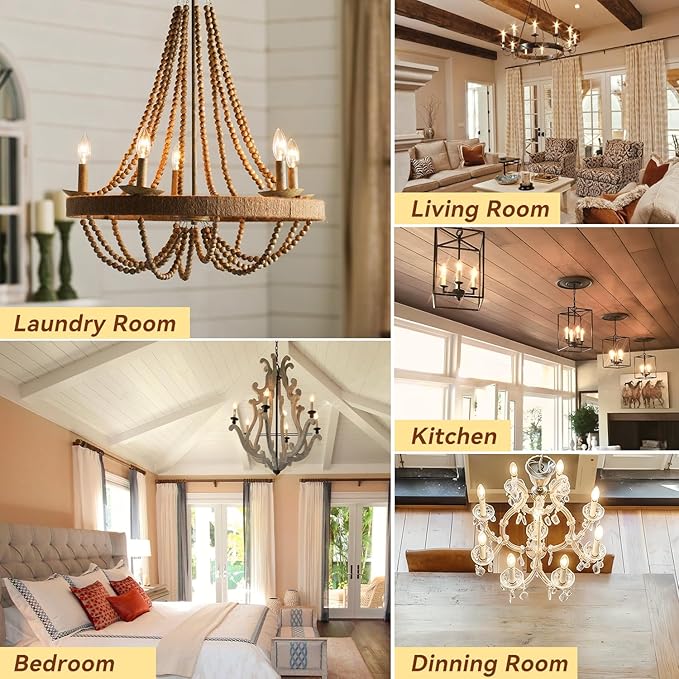 TJOY LED Candelabra Bulbs Dimmable, 60W Equivalent Chandelier Light Bulb, E12 Small Base, 4.5W 2700K Soft Warm White, B11 Vintage Filament Clear Glass Candle Light for Ceiling Fan Chandeliers, 24Pack