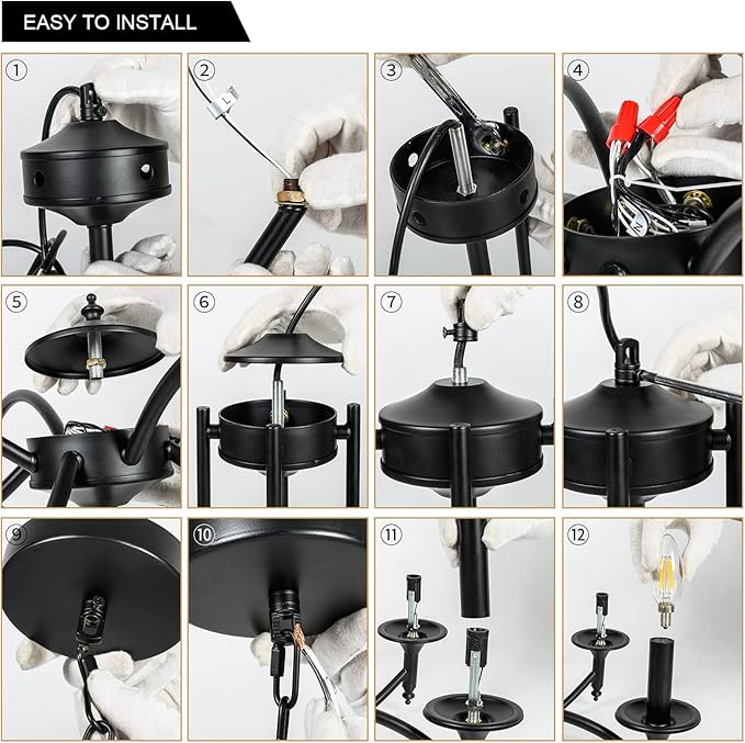 Industrial Candle Chandelier Modern Farmhouse Hanging Pendant Light Fixture with 8-Light Black Iron Classic Rural Candle Ceiling for Dining Room Living Room Bedroom Kitchen Island Foyer