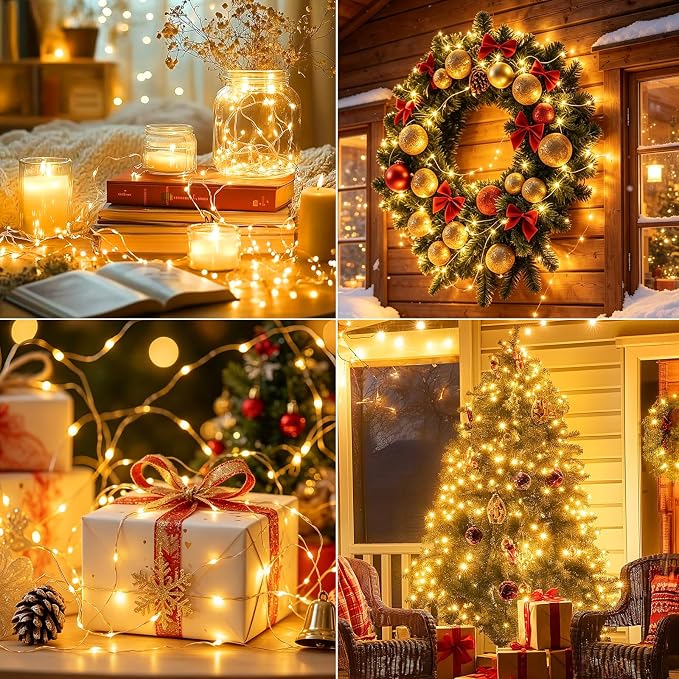 24 Pack Fairy Lights Battery Operated, 7ft 20 LED 3 Modes Speed Twinkle Mini String Lights Waterproof Silver Wire Firefly Starry Lights for Mason Jars Wedding Party Christmas Decorations