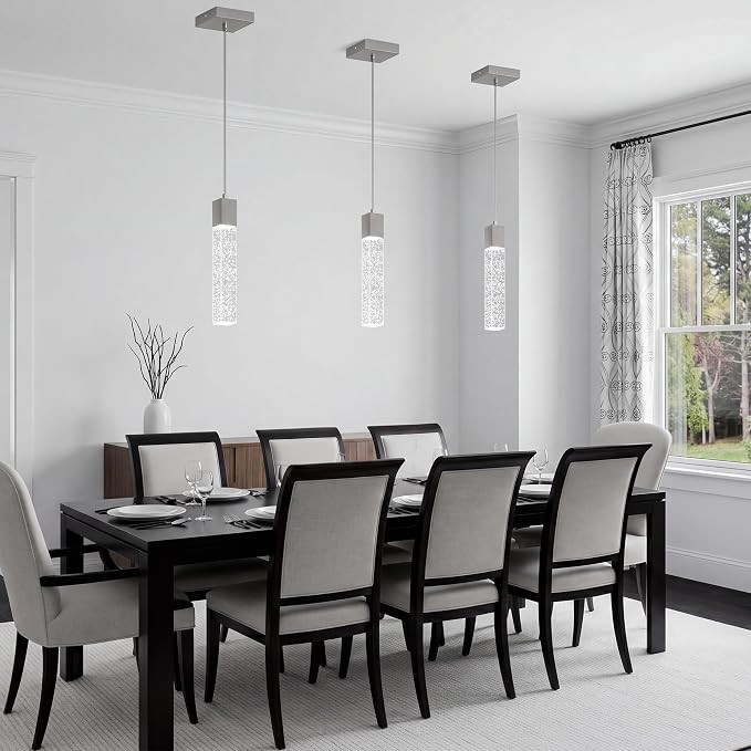 Pendant Lights Kitchen Island, 6500K Modern Kitchen Island Lights Brushed Nickel, 1 Pack Ceiling Lighting Fixtures with Crystal Bubble, Island Lights for Kitchen Dining Room Bedroom Hallway