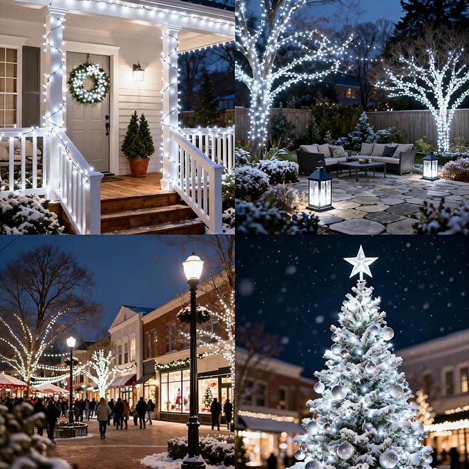 White Christmas Lights - 100 LED 33ft String Lights for Bedroom Indoor, 8 Modes Fairy Twinkle Lights Plug in, Waterproof Outdoor Hanging Lights for Room, Xmas Tree, Garden & Party Decor