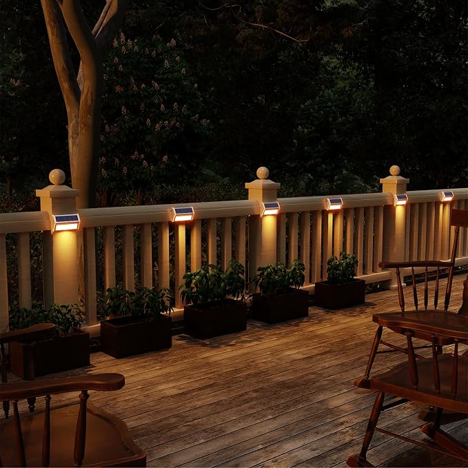 ROSHWEY Solar Deck Lights, 6 Pack 30 LED Stainless Steel Outdoor Deck Lights Solar Powered, IP65 Waterproof Step Light for Outside, Outdoor Decor for Backyard Fence, Step, Stair, Warm White Light
