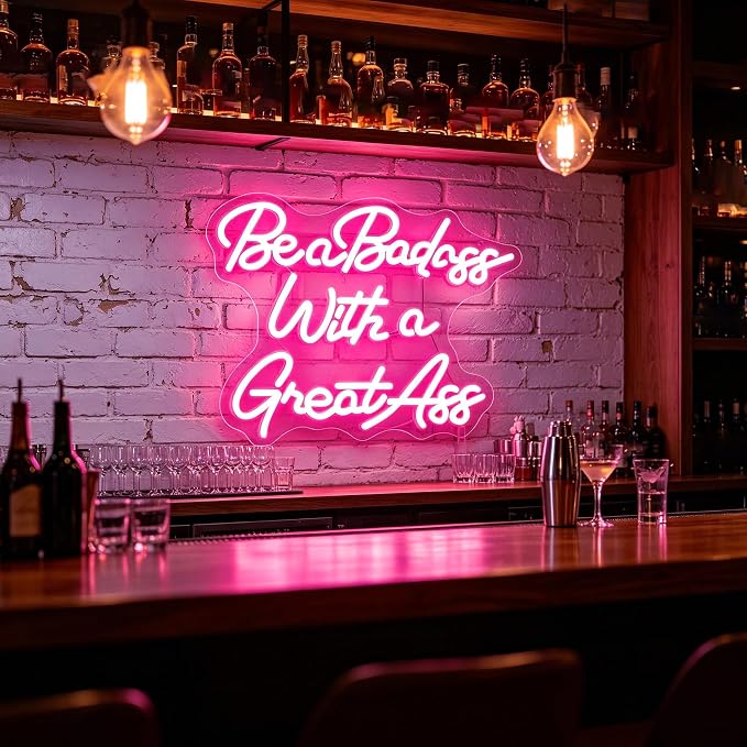Pink Neon Sign Led Sign Neon Signs for Wall Decor Neon Lights | Be A Badass with A Great Ass Led Light Up Sign, Pink Room Decor, Girls Gift, Party, Gym Wall Decor, 5V USB Powered