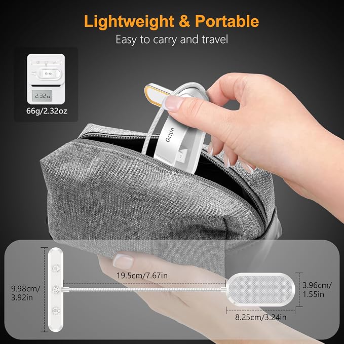 Gritin Rechargeable Book Light for Reading in Bed with 19 LED | Eye Caring 3 Color Temps, 5 Brightness Levels, Memory Function, 90 Hrs Runtime Flexible Goose Neck Clip on Light-White
