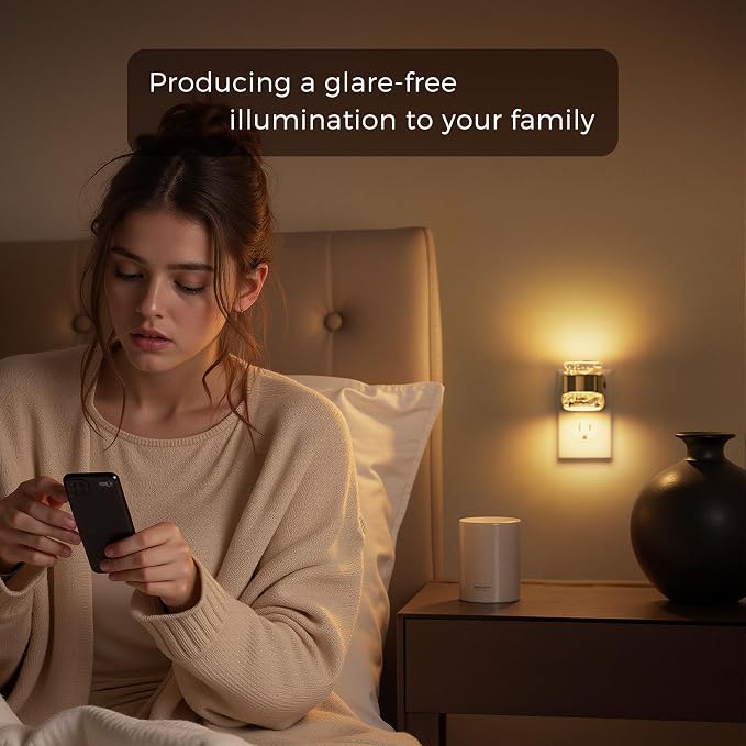 L LOHAS LED Night Light, 2 Pack 3000K Bubble Night Lights Plug into Wall | Acrylic Night Lights with Light Sensor, Adjustable Brightness, Plug in Nightlights for Rooms Bathroom Hallway