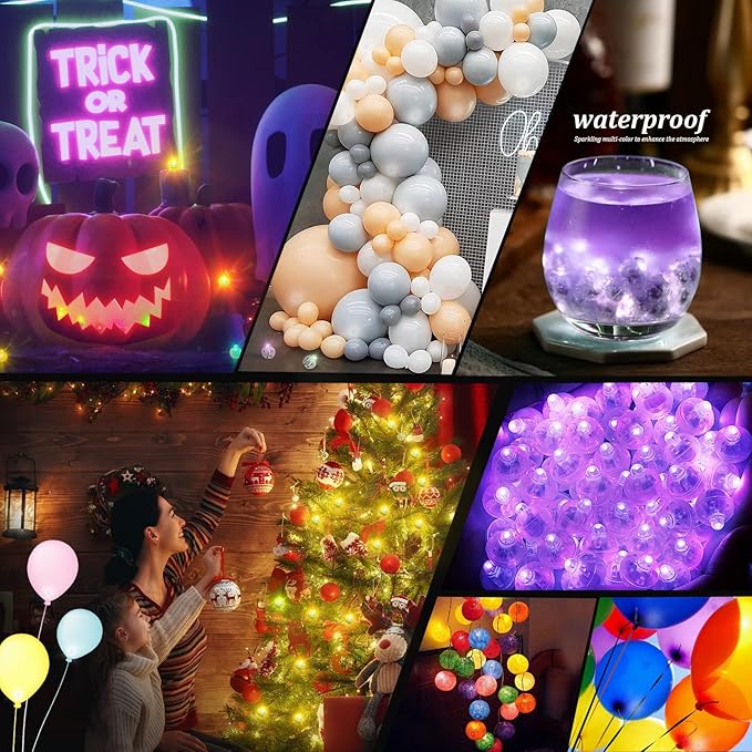 Aogist 100 PCS Purple Balloon Light with Loop for Hanging, Mini Ball Lamp Round Tiny Led Light for Paper Lanterns Balloons Vases Cups Birthday Party Event Wedding Halloween Christmas Decoration