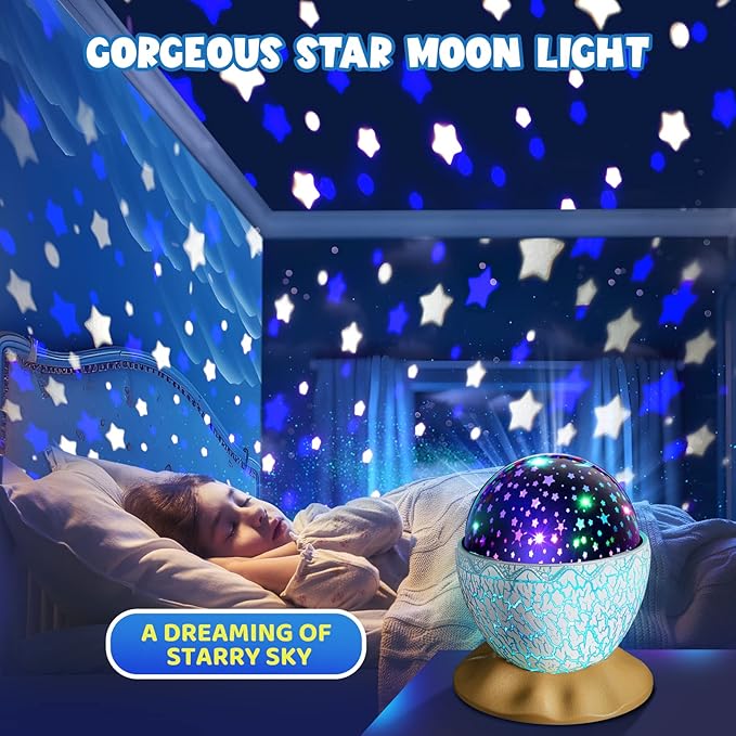 Dinosaur Egg Night Light for Kids, Sensory Toys for Kids Ages 3-5 6 7 8 9 10, Dinosaur Toys Night Light Projector, Birthday Gifts for 3-12 Year Old Boys Girls, 2-in-1 Dino & Star Lamp
