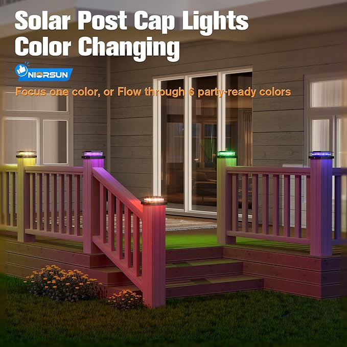 4x4 Post Solar Lights Color Changing,Solar Post Light,16 Pack Black | RGB Solar Post Cap Lights for 4x4 Post Caps Wood Vinyl,IP44 Waterproof Fence Post Solar Lights Outdoor, Solar Deck Post Light