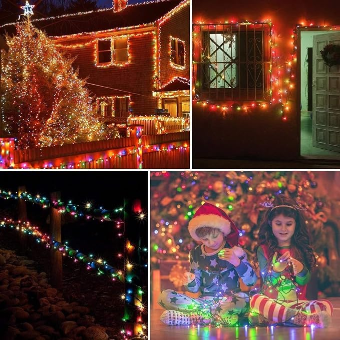 33FT 100 LED Multicolor Christmas Fairy Twinkle String Lights Indoor | 8 Modes with Memory, Connectable, IP65 Waterproof, Transparent Wire, Up to 5 Sets, Widely use for Classroom, Bedroom, dorm