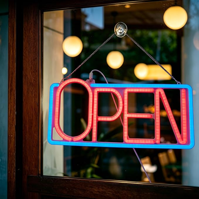 Neon Open Signs for Business, 16.54" X 7.87" Dimmable LED Open Sign, Bright Open Sign for Business for Window Storefronts, Restaurant,Bar, Retail Shops, Salon (Blue+Red)