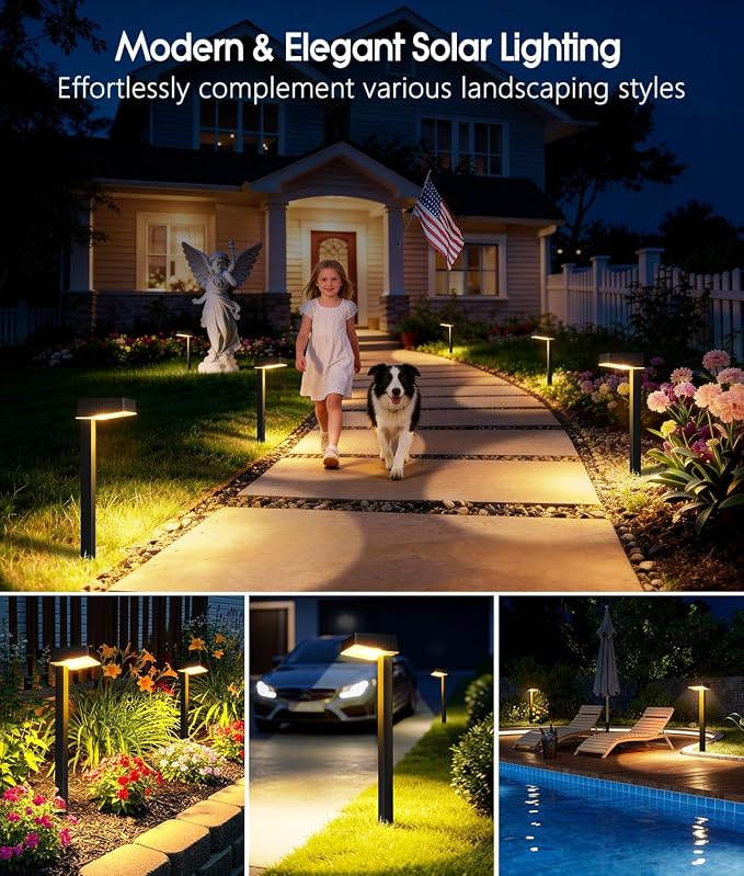 Solar Pathway Lights Outdoor, 6 Pack Garden Lights Solar Powered Path Lights with Larger LED Lens, 2 Light Modes Waterproof Outdoor Solar Light for Yard Driveway Walkway Landscape, Warm White