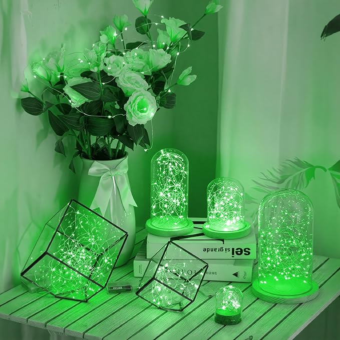 16FT(5M) Green Copper Wire Fairy Lights, Rechargeable Battery Operated String Lights with Timer & 8 Modes, Waterproof Twinkle Lights for St. Patrick's Day Bedroom Christmas Party Wedding Decor