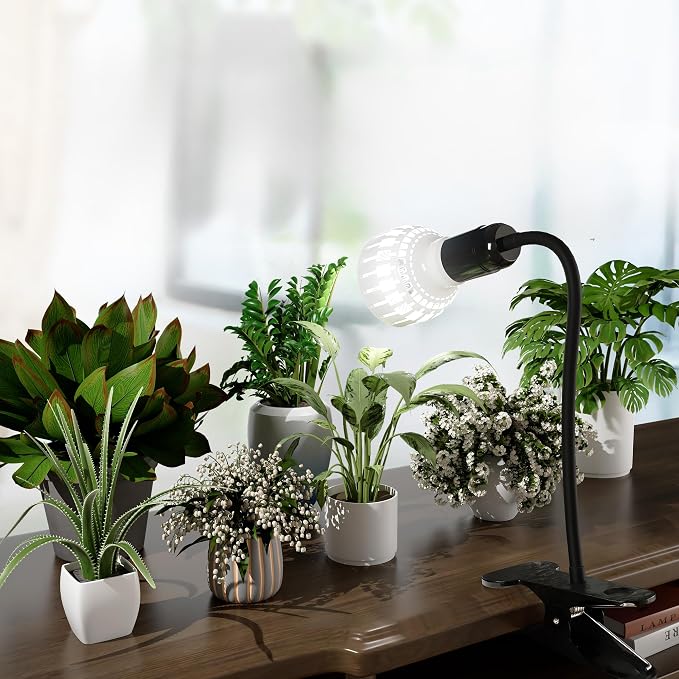 Grow Light,24W (160Watts Equiv) 5000K White Full Spectrum LED Growing Lamp Clip on Desk for Indoor Plants,Bulbs Replaceable & Non-dimmable (Black, 80W)