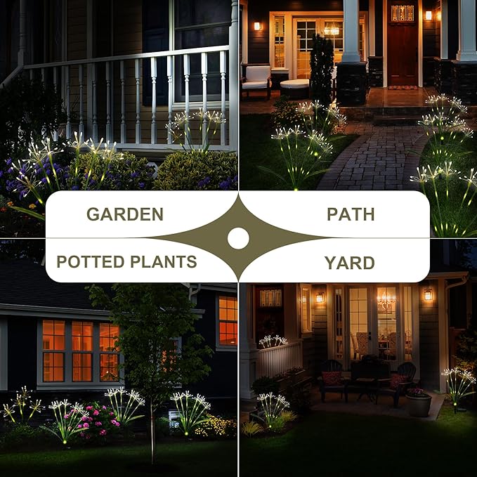 Solar Firework Lights Outdoor 4 Pack Waterproof Garden Decor Warmwhite | Twinkling Fairy Solar Lights Outdoor Pathway Flowerbed Garden Yard Patio Decor, Unique Gardening Gifts for Women Mothers Day
