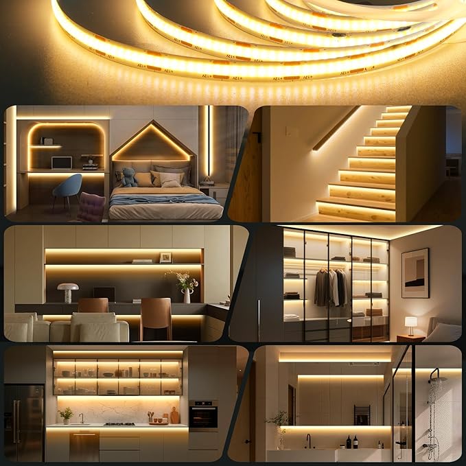 Under Bed Lights Motion Sensor COB Strip, 2-Pack of 6.56Ft Warm White Motion Activated LED Strip Lights with Dimmer, 12V Motion Sensor LED Light Strip Indoor for Bedside Cabinet Kitchen Closet Stair