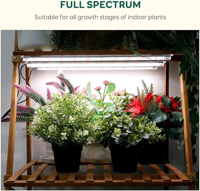 3-Bar Grow Light Strips for Indoor Plants, 16" Full Spectrum Plant Lights, 6500K Sunlike Grow Lights with 6/12/18H Timer, 5-Level Dimmable for Indoor Growing
