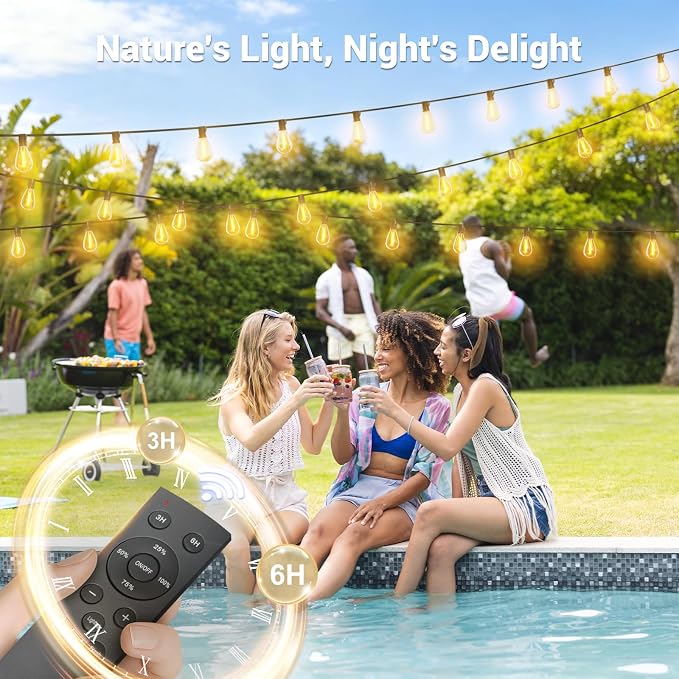 200FT Solar String Lights Outdoor Waterproof, 72+2 LED Solar Powered Lights with Remote Control, 3 Light Modes & Dimmable, USB-C Charging for Patio, Backyard, Garden, Camping