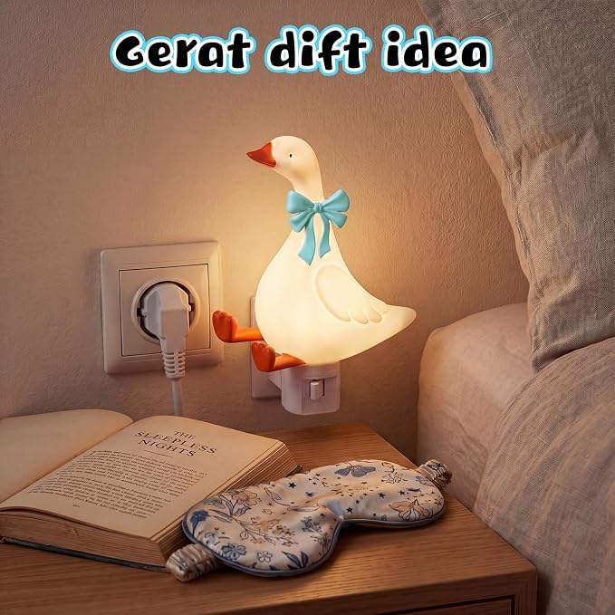 Gerrii Silly Goose Night Light Plug in Blue Bow Decorative LED Night Lights Dusk to DAW Cute Goose Decor for Nursery, Kids Bedroom, Bathroom, Birthday Gift Nightlight