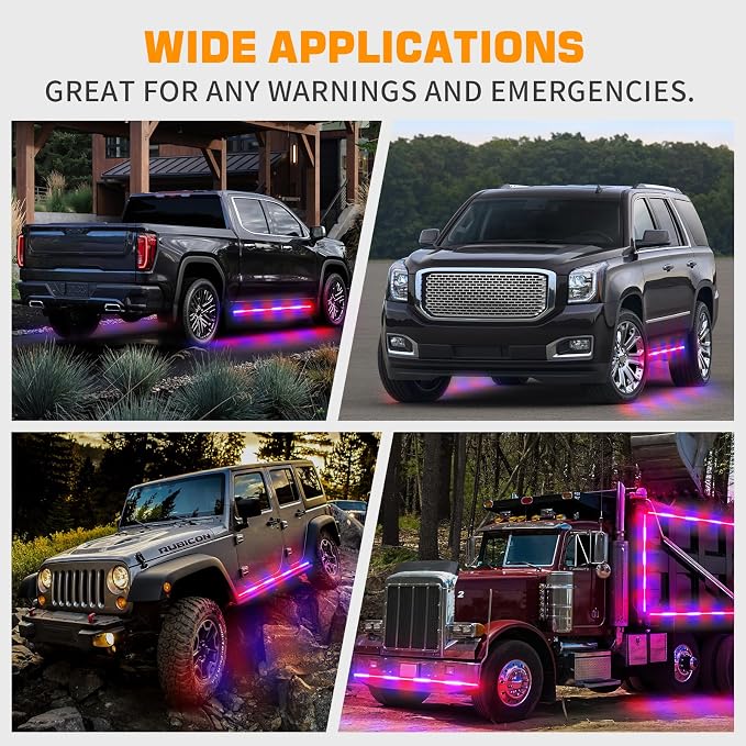 2 Pack 70-Inch Red Blue 864 LED Running Board Strobe Lights Strip | Warning High Bright IP67 Waterproof Flashing Hazard Lights for Trucks Pickups Construction Vehicles