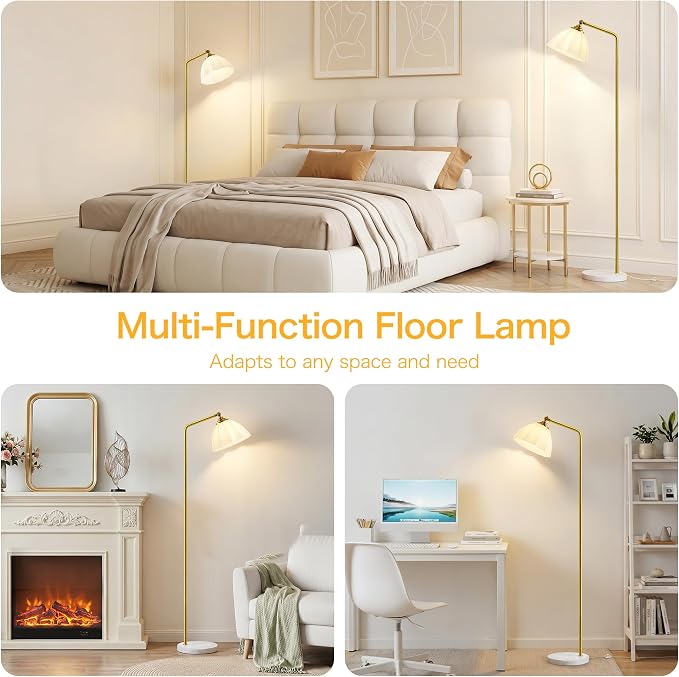Floor Lamps for Living Room, 63" Modern Tall Standing Lamp, 3CCT | Lamps for Bedroom, Office, Reading Nook, Kids Room, Glass Lampshade, Foot Switch, Weighted Base, Easy Assembly, Home Decor