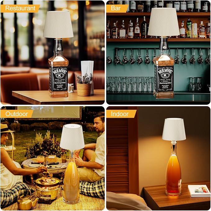2 Pack Wine Bottle Lamps, 2026 New 3 Color Rechargeable Wireless Bottle Lamps, Bottle Light for Liquor Bottles with Touch Dimming for Parties, Restaurants & Home Decor(Khaki)