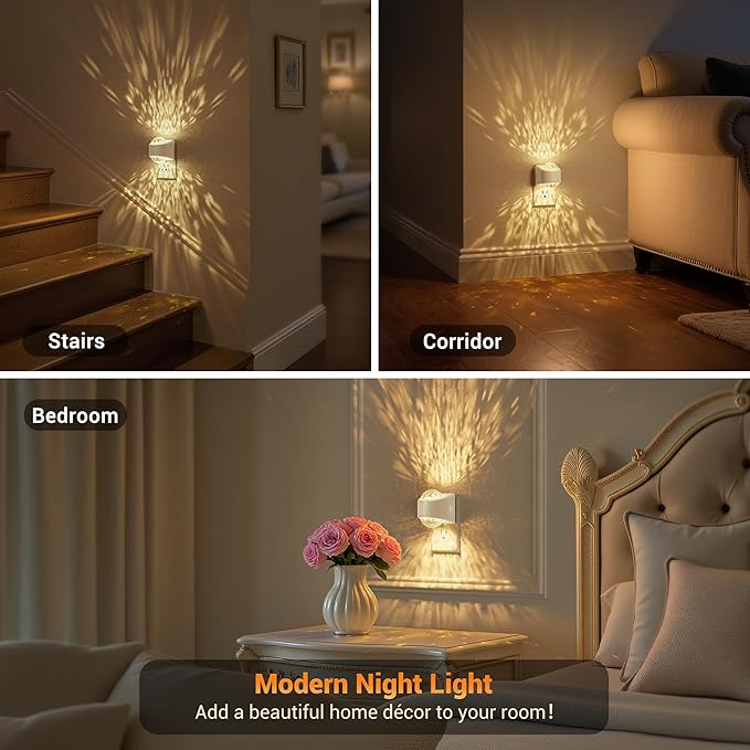 JandCase Night Lights Plug into Wall, 3000K Soft White Star Projector Night Light, Automatic Galaxy Nightlight Plug in with Light Sensor for Bathroom Hallway Room Decor