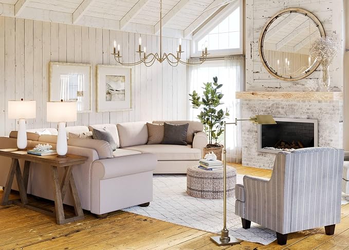 Jenson Adjustable Height Brass Swing Arm Pharmacy 54" Tall Floor Lamp | Traditional Farmhouse Metal Aged Shade Standing Pole Light for Living Room Reading House Bedroom Home Office